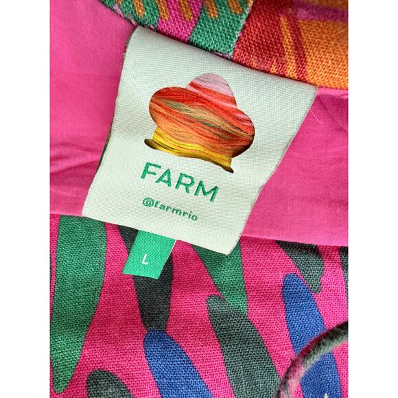 Farm Rio Linen Bright Macaw Side Buttons Mini Dress Size Large - Picture 8 of 10